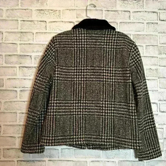 Vintage Talbots Jacket Womens M Black Plaid Faux Fur Collar Full Zip - Picture 3 of 5